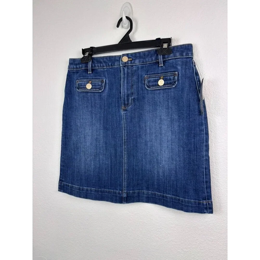 Talbots women's 8 medium wash denim a-line mini skirt NWT casual‎